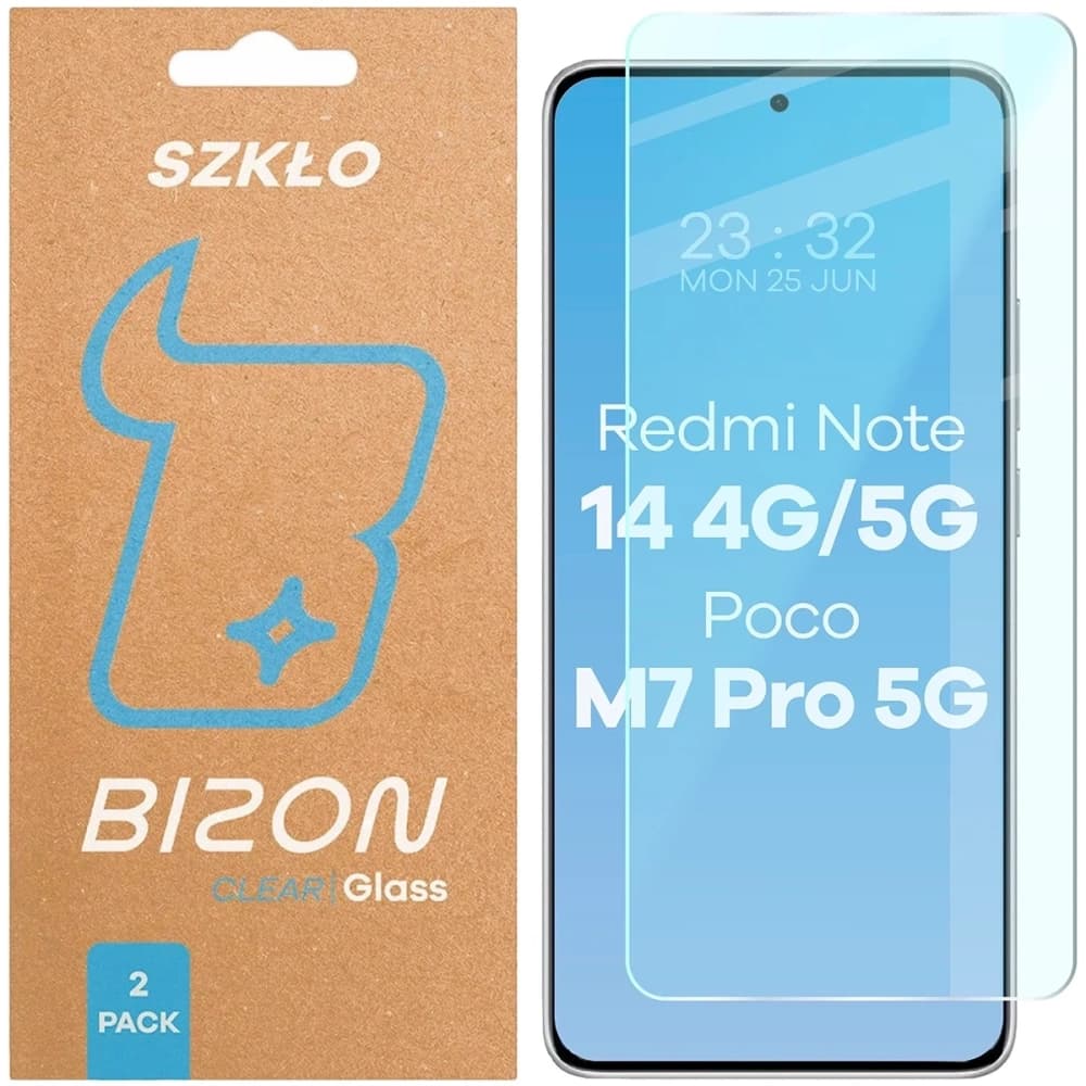 Bizon Glas Klar Duo Xiaomi Redmi Note 14 4G / 5G / POCO M7 Pro 5G [2 PACK] - 1