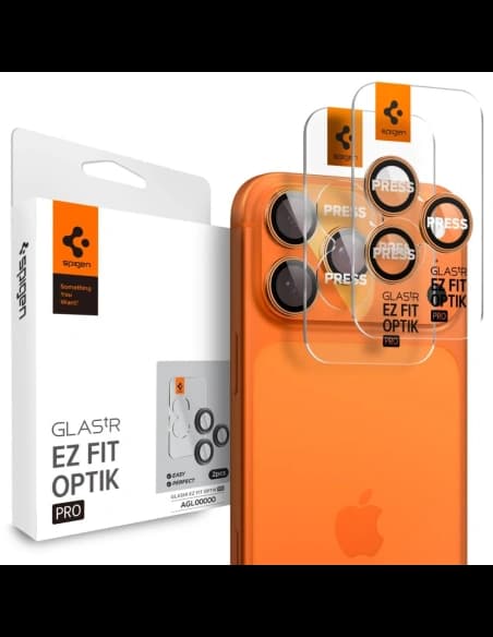 Spigen Optik Pro Glas.tr ez Fit Kamera Védő Apple iPhone 14 Pro / Max / 15 Pro / Max / 16 Pro / Max / 17 Pro / Max Narancs [2 CSOMAG]