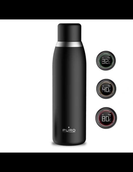 Sticlă termică PURO Smart Bottle 500ml INOX cu capac inteligent LED (Negru)