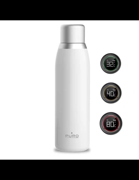 Sticlă termică PURO Smart Bottle 500ml INOX cu capac inteligent LED (Alb)