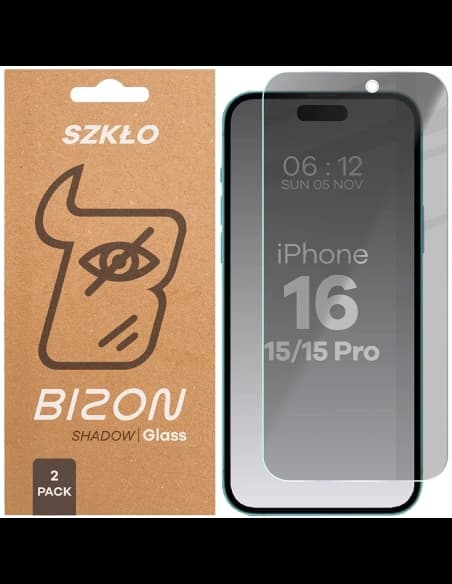 Bizon Glass Clear Shadow Apple iPhone 15 / 15 Pro / 16 nuanțat [2 PACHET]