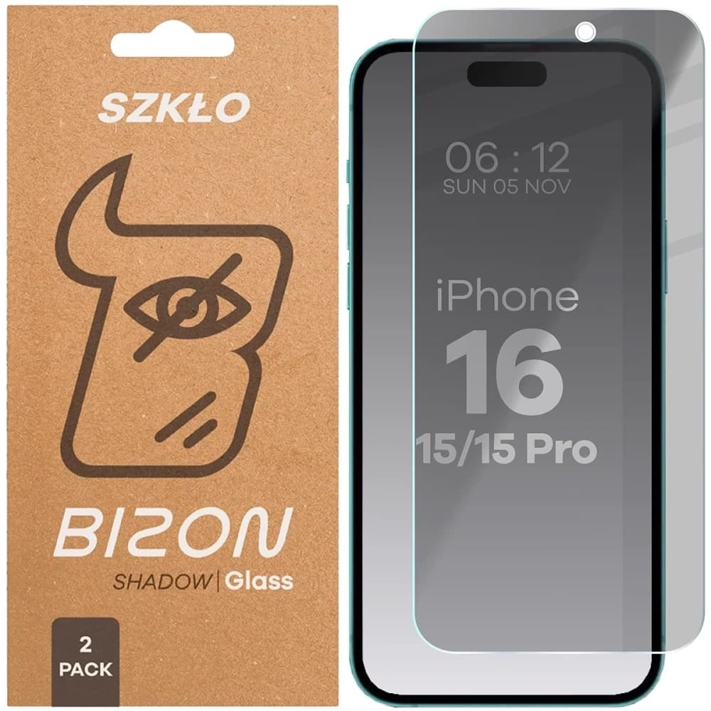 Bizon Glass Clear Shadow Apple iPhone 15 / 15 Pro / 16 színezett [2 CSOMAG] - 1