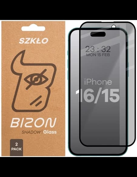 Bizon Glass Edge Shadow Duo Apple iPhone 15 / 16 nuanțat cu un cadru negru [2 PACHET]