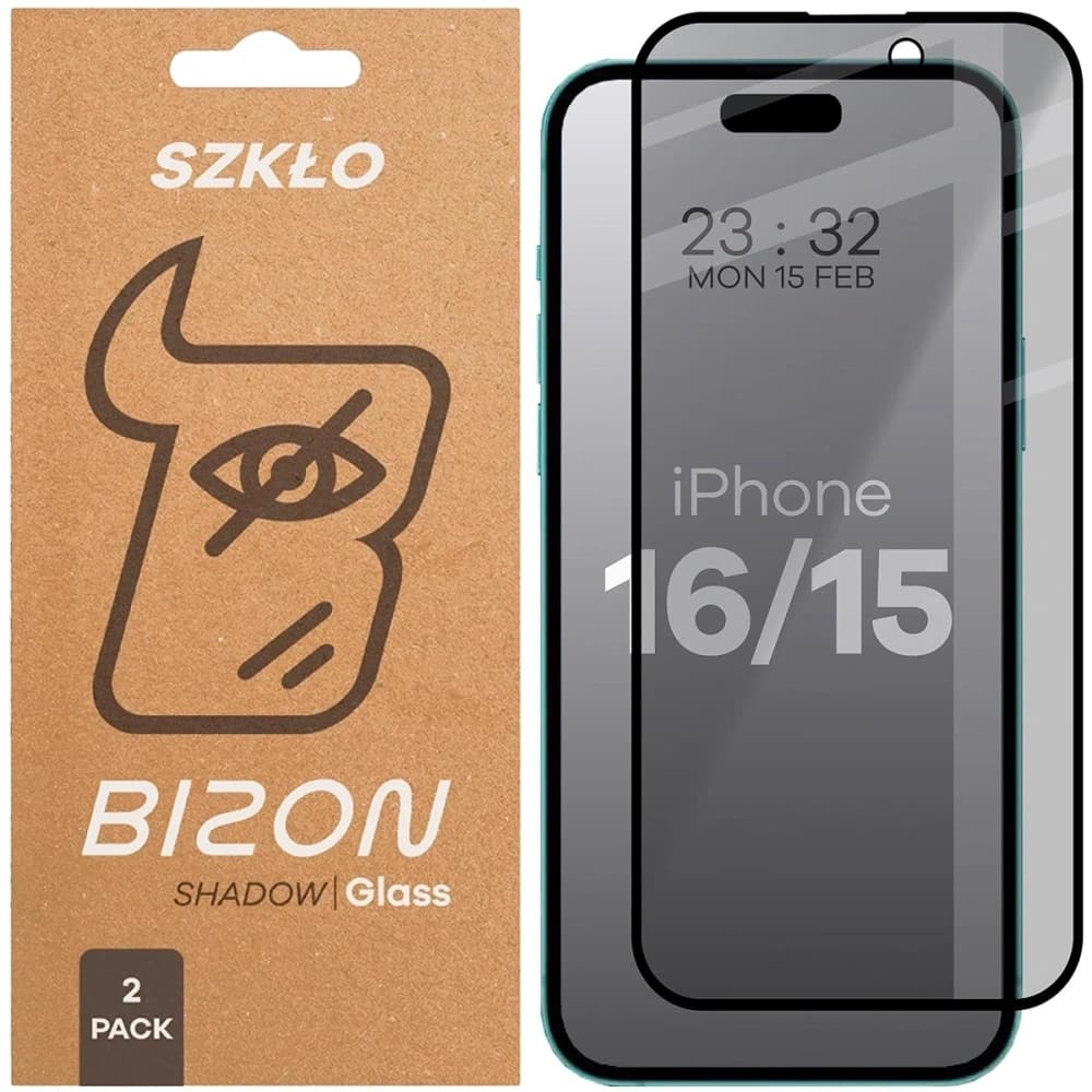Bizon Glass Edge Shadow Duo Apple iPhone 15 / 16 nuanțat cu un cadru negru [2 PACHET] - 1