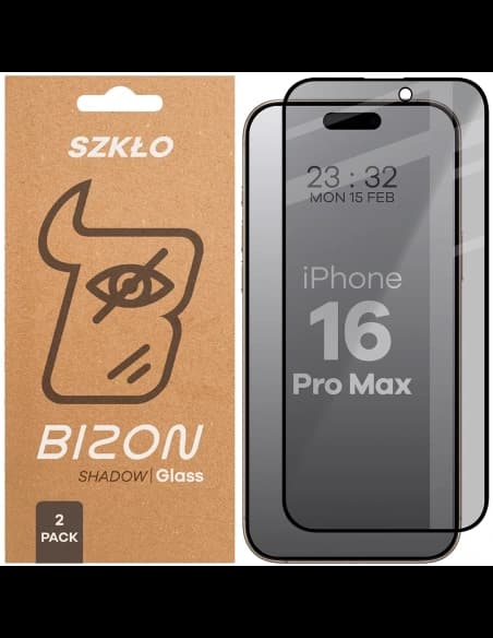 Bizon Glass Edge Shadow Duo Apple iPhone 16 Pro Max nuanțat cu un cadru negru [2 PACHET]