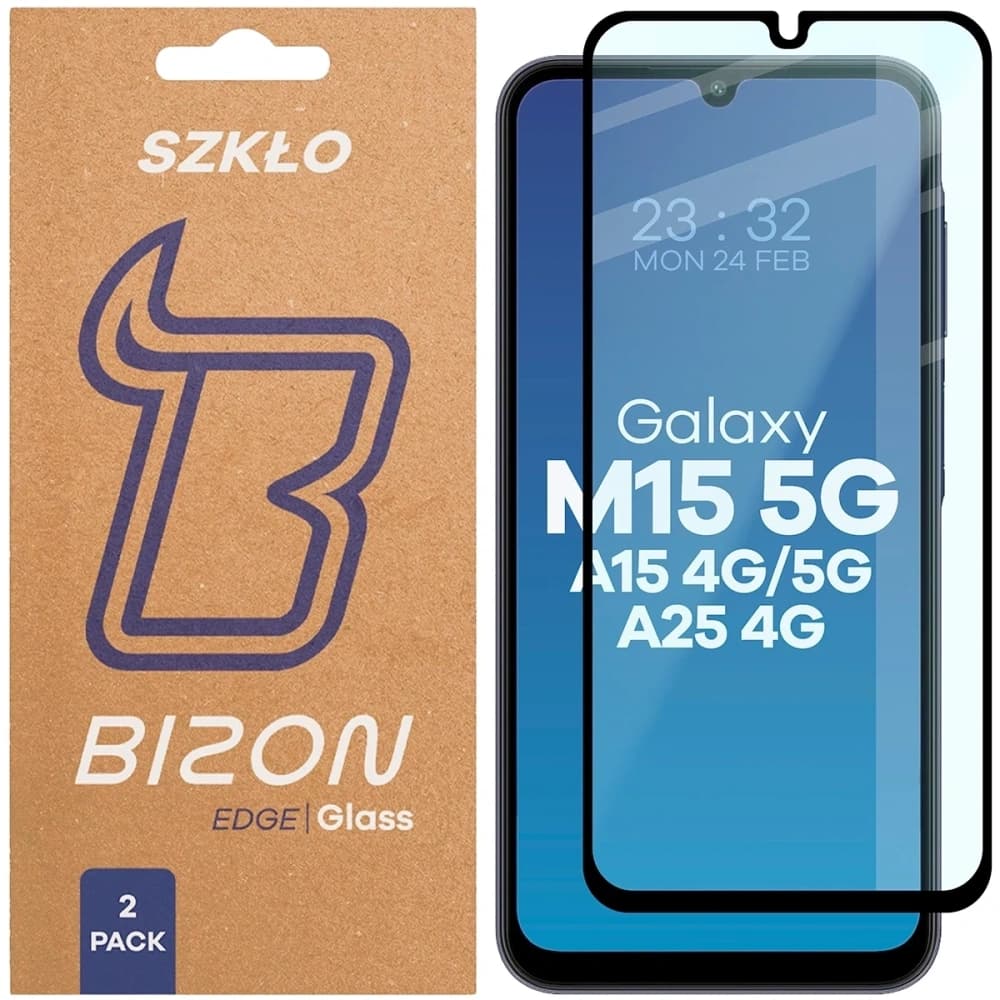 Bizon Glass Edge Duo Samsung Galaxy A15 4G / 5G / A25 5G / M15 5G schwarzer Rahmen [2 PACK] - 1