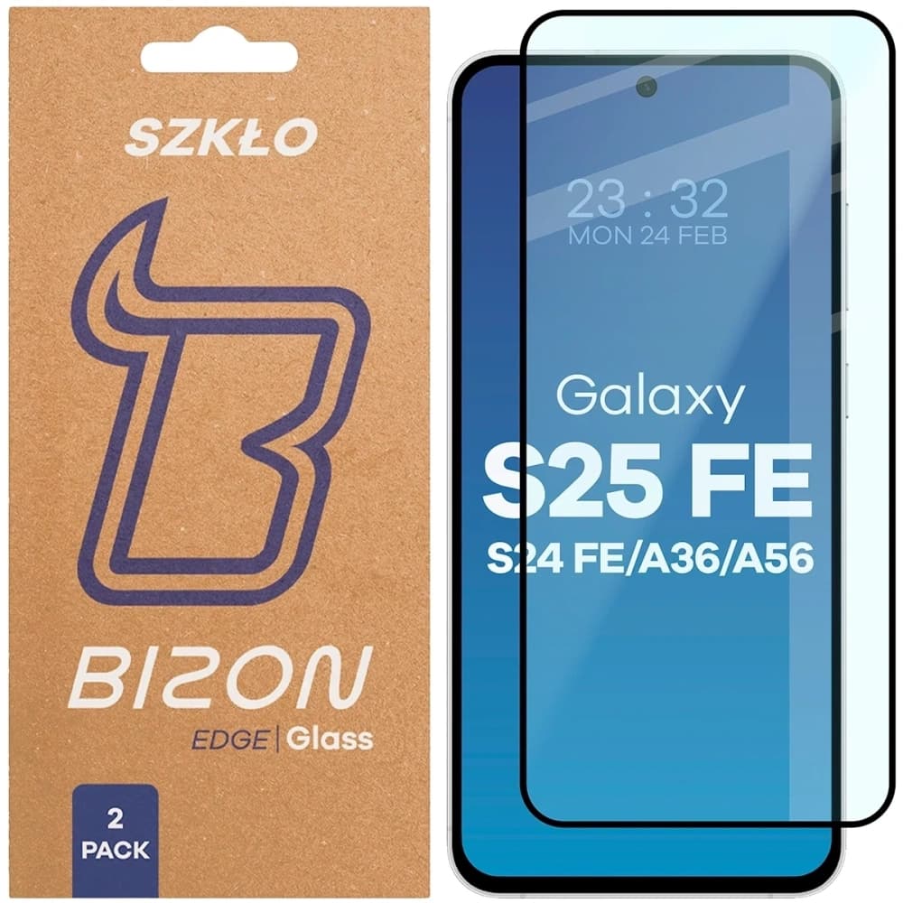 Bizon Glass Edge Duo Samsung Galaxy S25 FE / S24 FE / A36 5G / A56 5G black frame [2 PACK] - 1