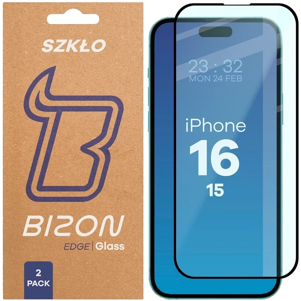 Bizon Glass Edge Duo Apple iPhone 15 / 16 cadru negru [2 PACHET] - 1