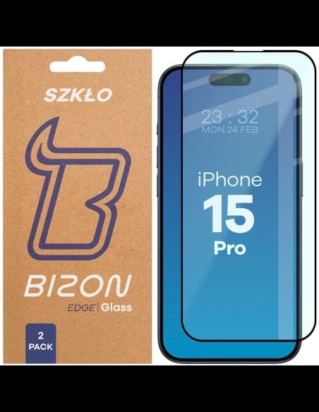 Bizon Glass Edge Duo Apple iPhone 15 Pro cadru negru [2 PACHET]