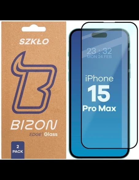 Bizon Glass Edge Duo Apple iPhone 15 Pro Max schwarzer Rahmen [2 PACK]