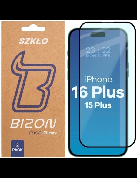 Bizon Glass Edge Duo Apple iPhone 15 Plus / 16 Plus schwarzer Rahmen [2 PACK]