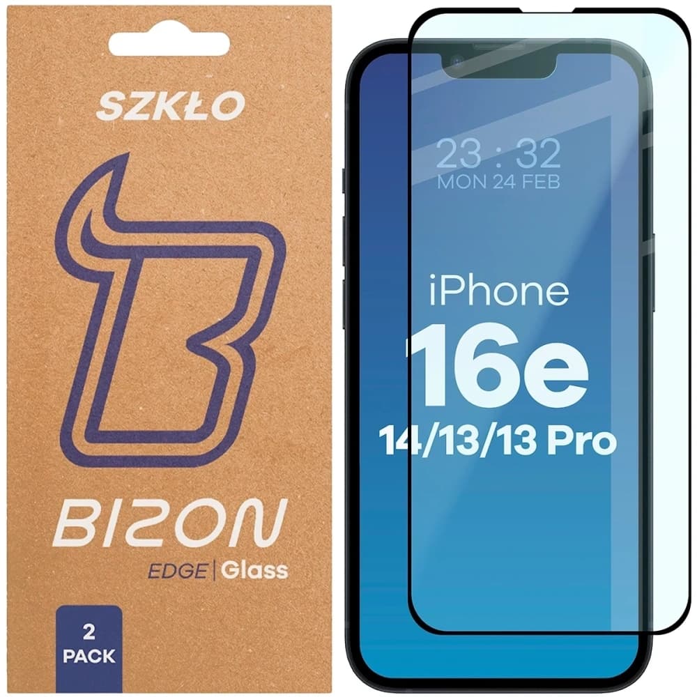 Bizon Glass Edge Duo Apple iPhone 16e / 14 / 13 Pro / Apple iPhone 13 schwarzer Rahmen [2 PACK] - 1
