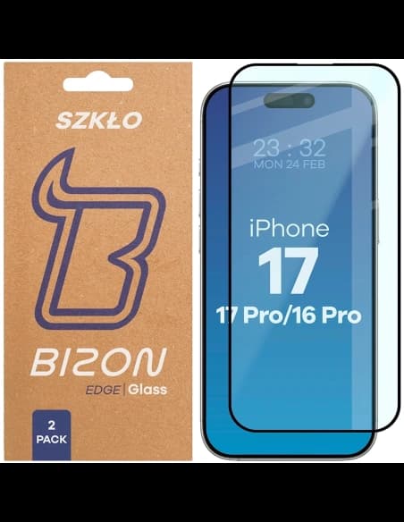 Bizon Glass Edge Duo Apple iPhone 17 / 17 Pro / 16 Pro cadru negru [2 PACHET]