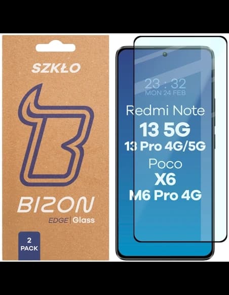 Bizon Glass Edge Duo Xiaomi POCO X6 / M6 Pro 4G / Redmi Note 13 5G / 13 Pro 4G / 5G fekete keret [2 CSOMAG]