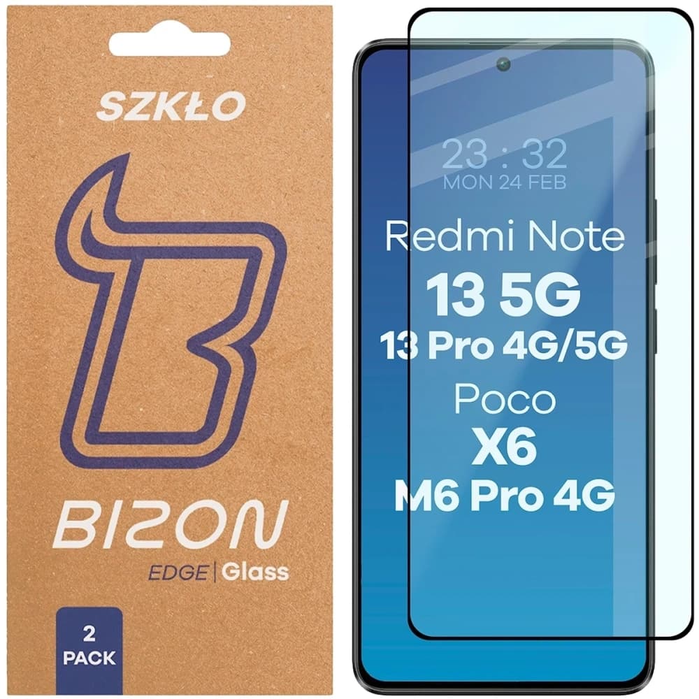 Bizon Glass Edge Duo Xiaomi POCO X6 / M6 Pro 4G / Redmi Note 13 5G / 13 Pro 4G / 5G black frame [2 PACK] - 1