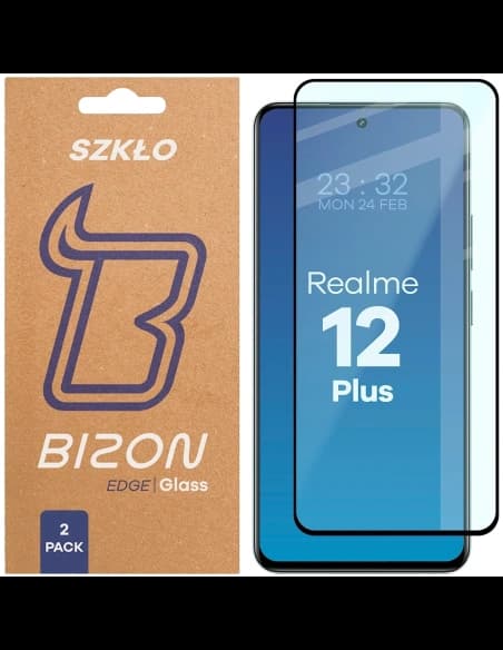 Bizon Glass Edge Duo Realme 12 Plus schwarzer Rahmen [2 PACK]