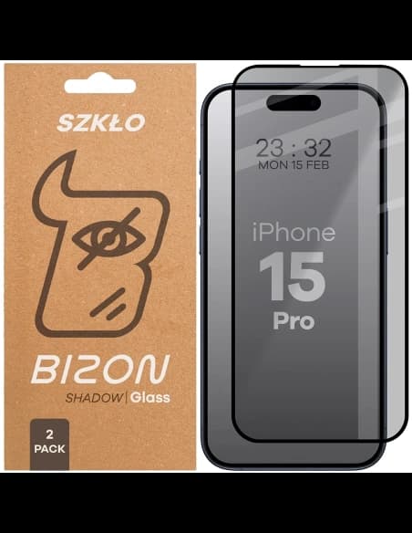 Bizon Glass Edge Shadow Duo Apple iPhone 15 Pro nuanțat cu un cadru negru [2 PACHET]