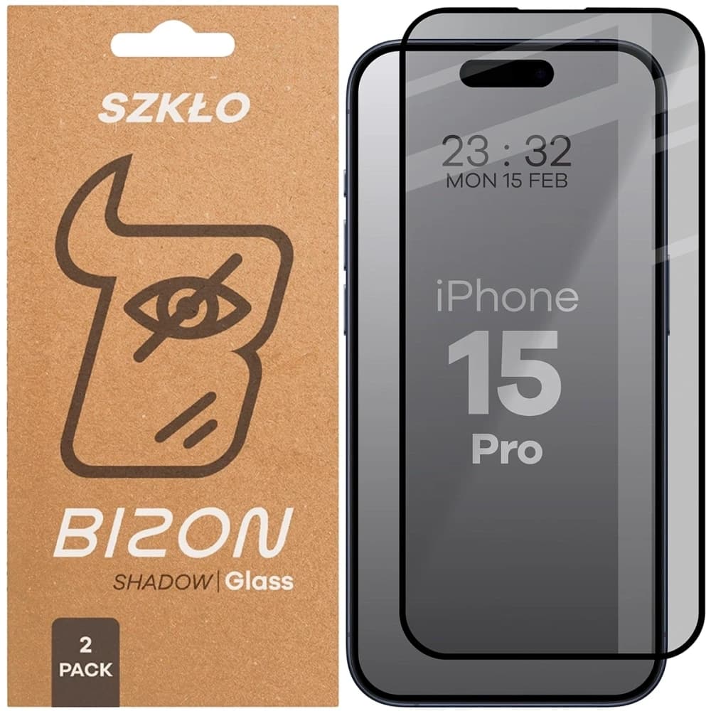 Bizon Glass Edge Shadow Duo Apple iPhone 15 Pro nuanțat cu un cadru negru [2 PACHET] - 1