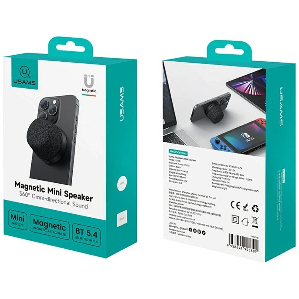 USAMS YX016 Mágneses Hangszóró MagSafe Bluetooth 5.3 Fekete - 5