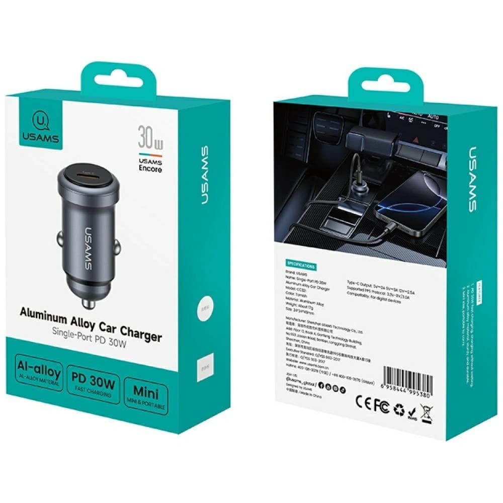 USAMS CC321 Alumínium 30W USB-C PD Autós Töltő oxidáció - 5