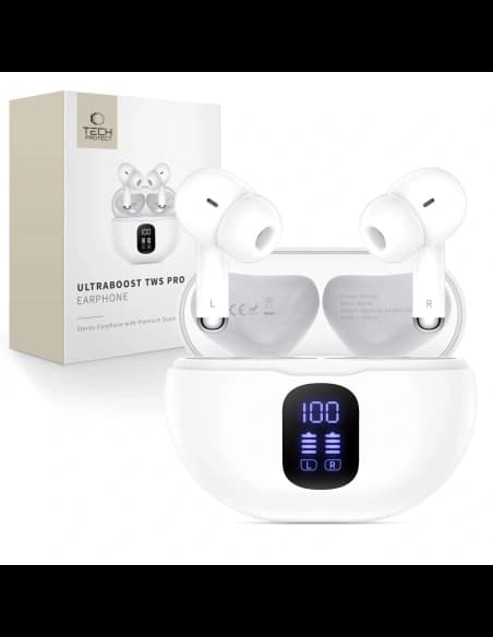 Căști In-Ear Wireless Tech-Protect UltraBoost TWS Earphone Pro G2 Alb