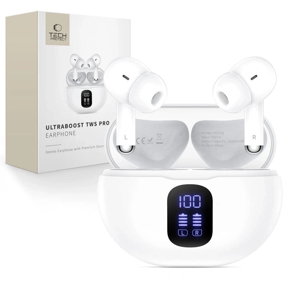 Căști In-Ear Wireless Tech-Protect UltraBoost TWS Earphone Pro G2 Alb - 1