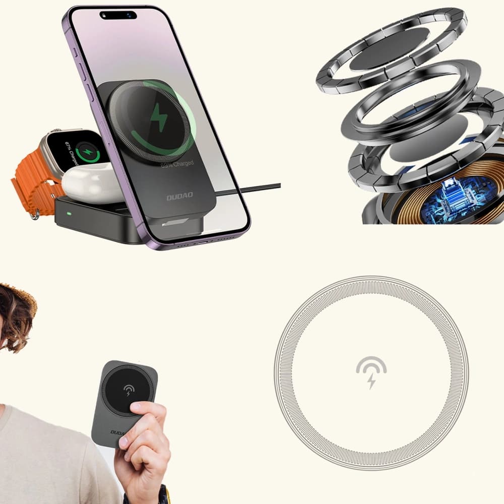 Stacja ładująca 3 w 1 iPhone Apple Watch AirPods Dudao A11 Max indukcyjna kompatybilna z MagSafe Grey - 4