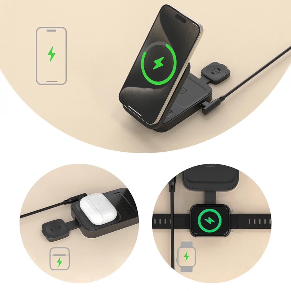 Stacja ładująca 3 w 1 iPhone Apple Watch AirPods Dudao A11 Max indukcyjna kompatybilna z MagSafe Grey - 6