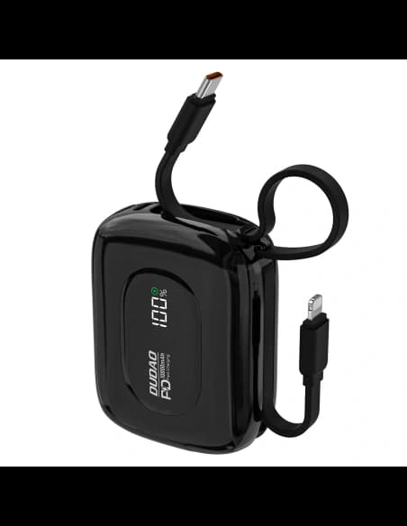 Powerbank Dudao K32 10000 mAh z wbudowanym kablem USB-C/Lightning - czarny