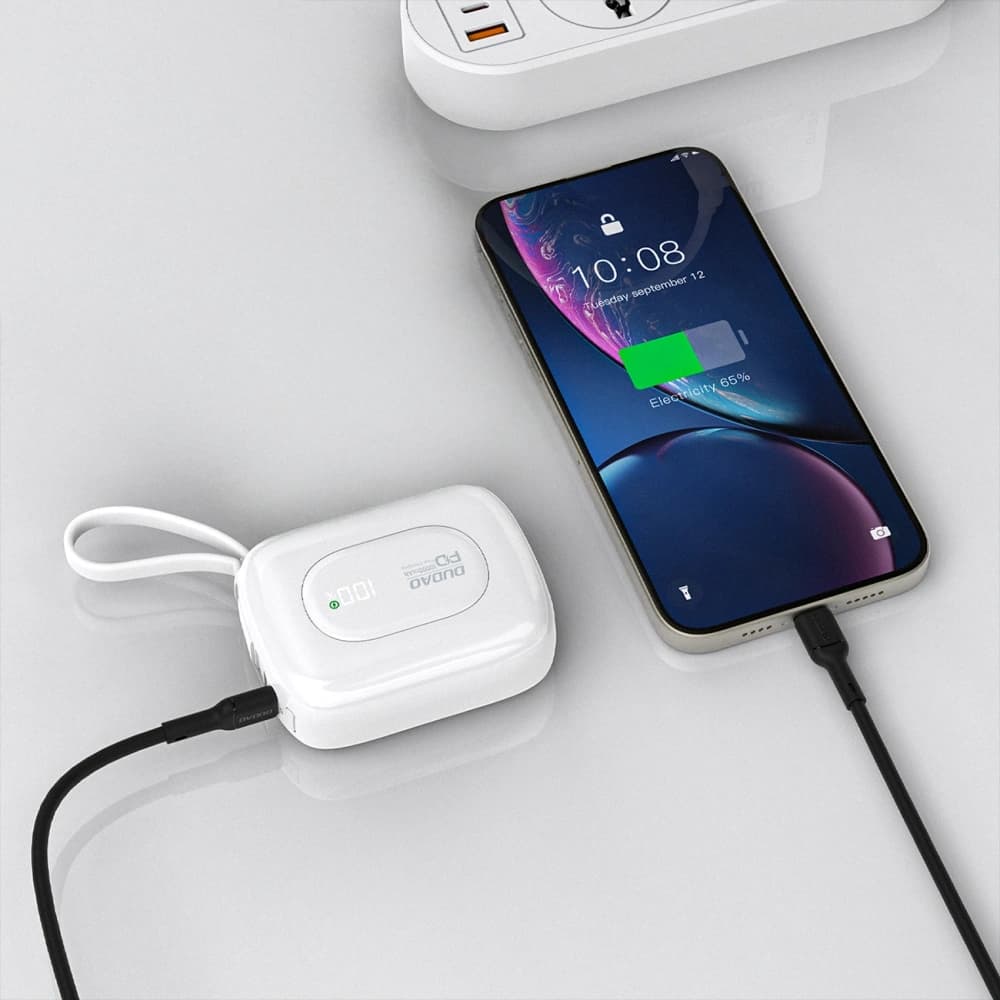 Powerbank Dudao K32 10000 mAh z wbudowanym kablem USB-C/Lightning - biały - 4