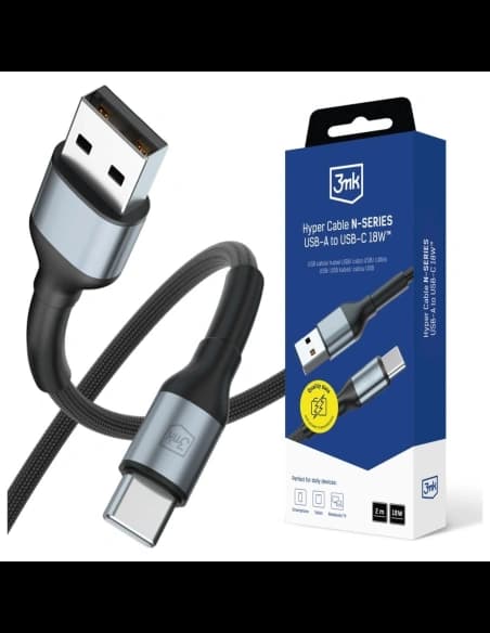 Kabel 3MK Hyper Cable N-SERIES USB-A do  USB-C 2m 9V/2A 18W czarny