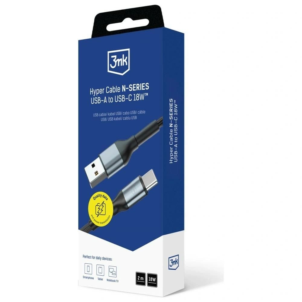 Kabel 3MK Hyper Cable N-SERIES USB-A do  USB-C 2m 9V/2A 18W czarny - 8