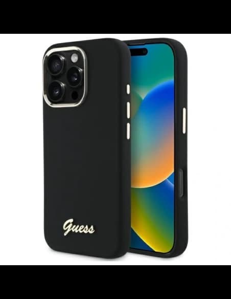 Guess Apple iPhone 16 Pro Max hardcase Silicone Script Metal Logo & Frame black