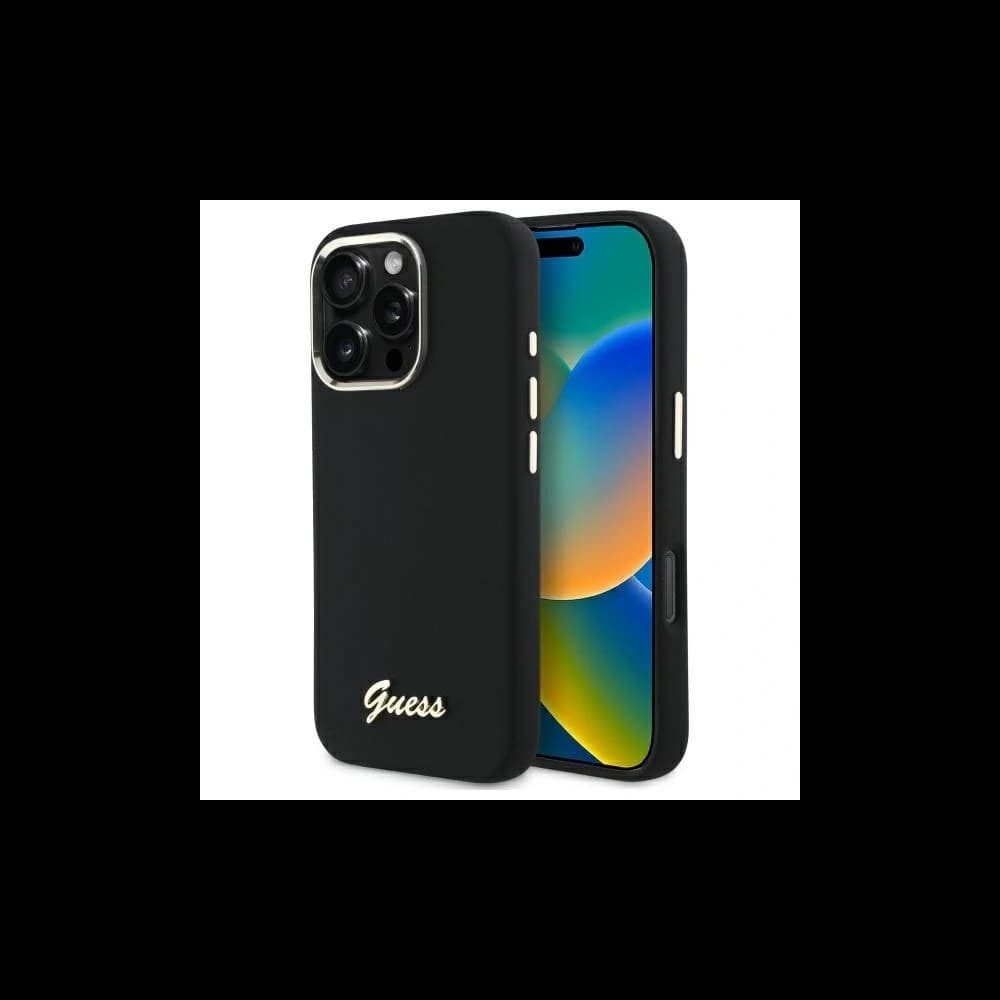 Guess Apple iPhone 16 Pro Max hardcase Silicone Script Metal Logo & Frame black