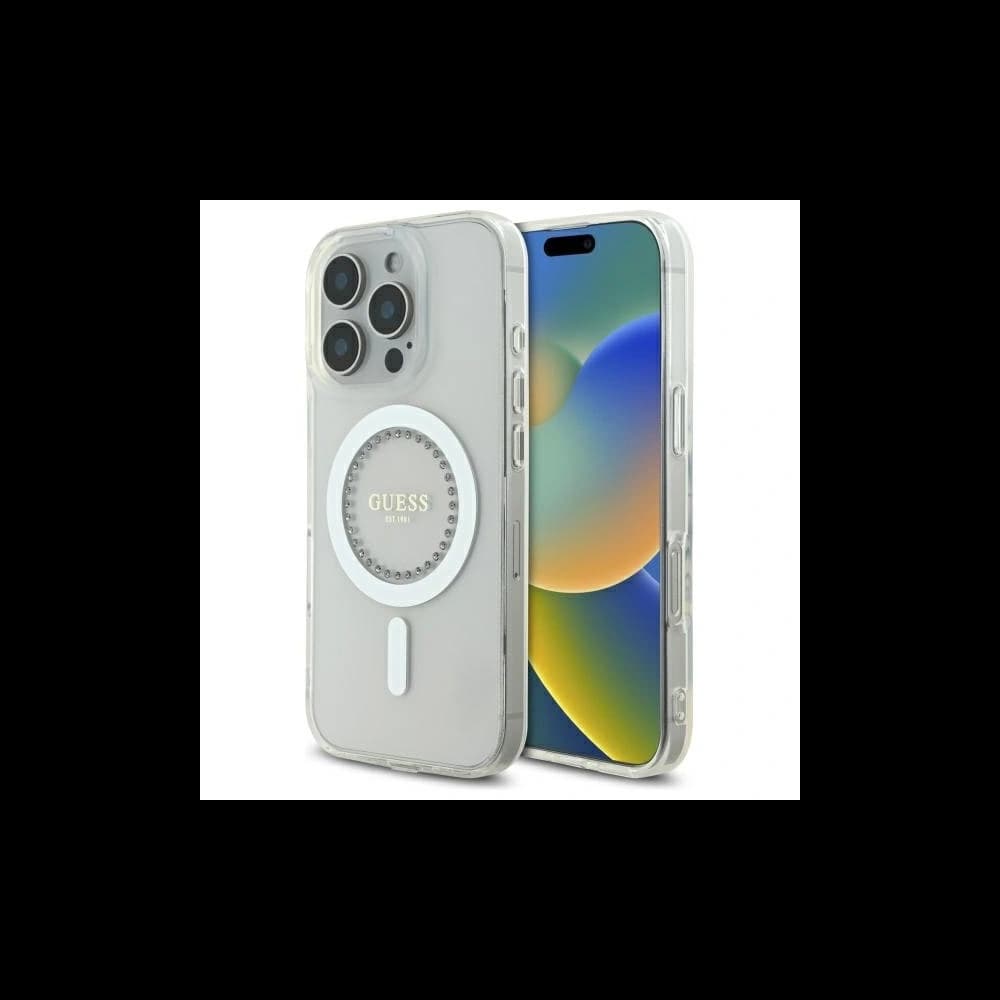 Guess Apple iPhone 16 Pro hardcase IML Rhinestones MagSafe white