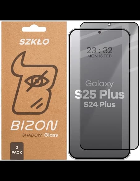 Bizon Glass Edge Shadow Duo Samsung Galaxy S25+ Plus / S24+ Plus nuanțat cu un cadru negru [2 PACHET]