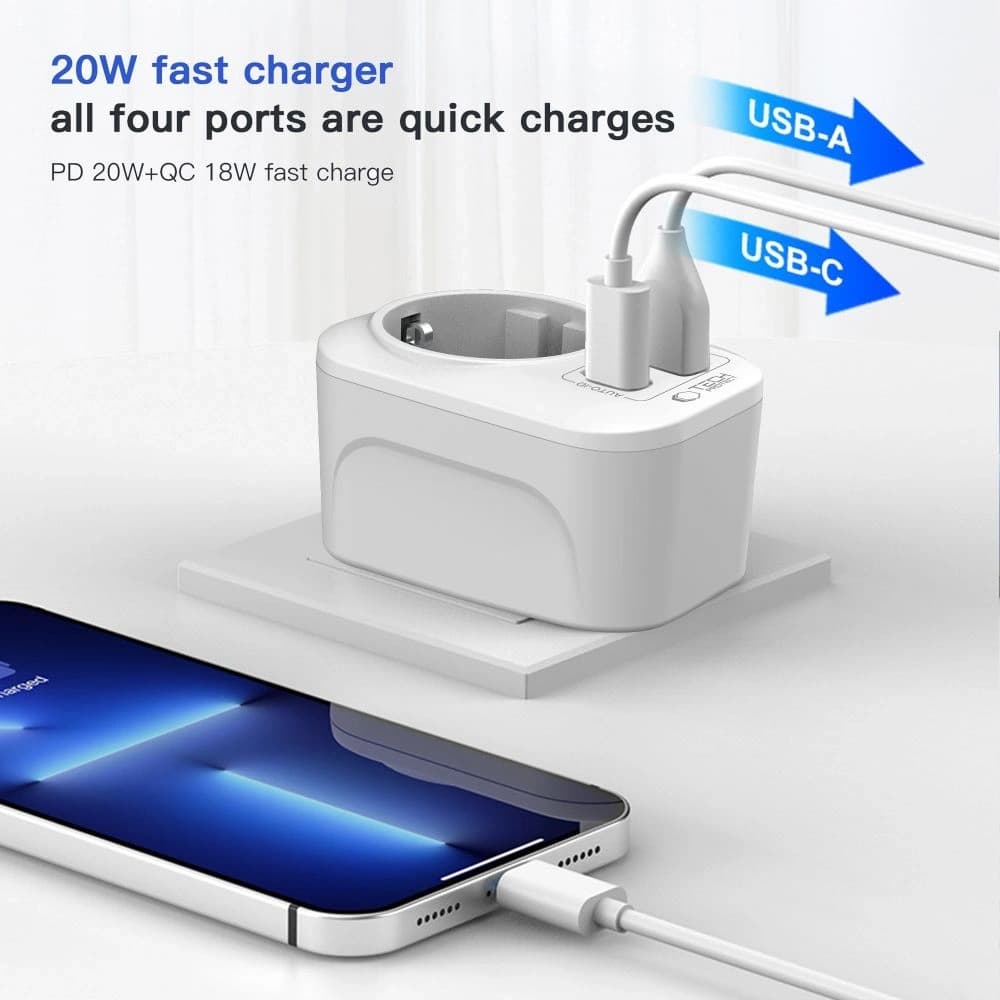 Tech-Protect TA100 Cestovní adaptér US / EU Bílý - 5