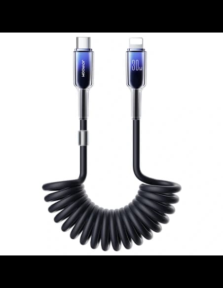 [CR] Joyroom S-A43 Crystal-Clear sorozat 30W USB-C / Lightning 1,5m fekete spirál kábel