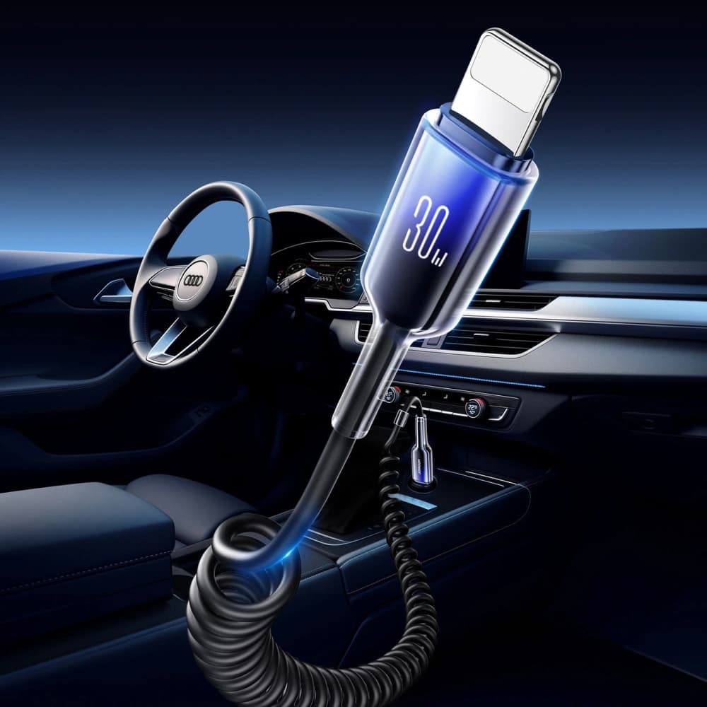 [CR] Joyroom S-A43 Crystal-Clear sorozat 30W USB-C / Lightning 1,5m fekete spirál kábel - 3