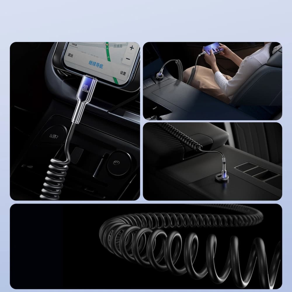 [CR] Joyroom S-A43 Crystal-Clear sorozat 30W USB-C / Lightning 1,5m fekete spirál kábel - 6