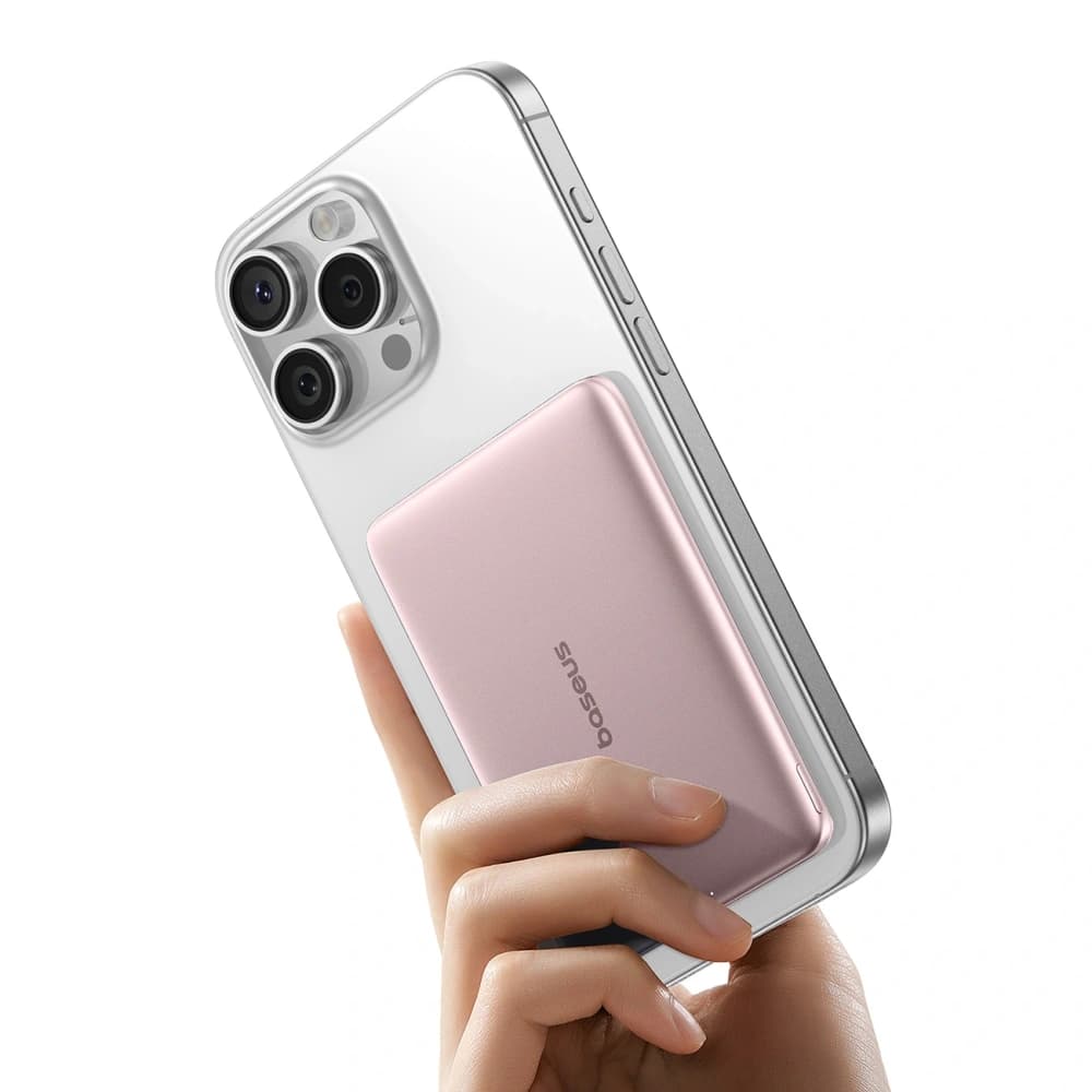 Bancă de alimentare Baseus PicoGo AM41 Ultra-Slim 5000mAh 20W compatibilă cu MagSafe + Cablu USB-C Baseus Simple 60W 30cm roz - 3