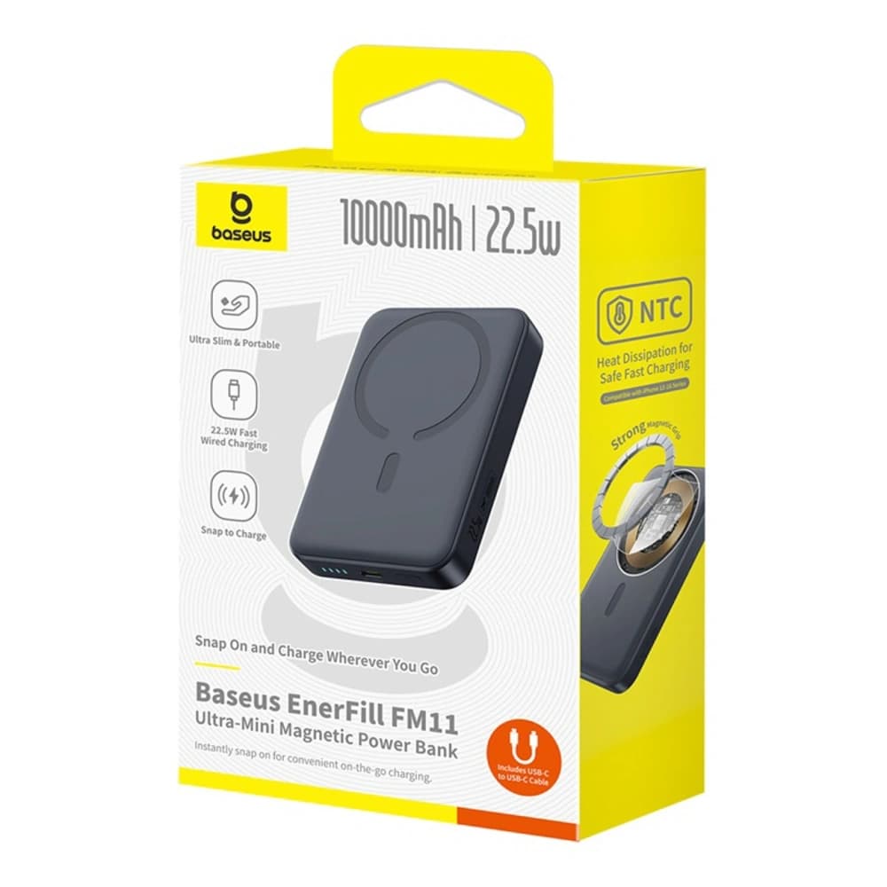 Baseus EnerFill FM11 Ultra-Mini 10000mAh 22.5W Powerbank kompatibel mit MagSafe + Baseus Simple USB-C Kabel 20V 3A 30cm schwarz - 6