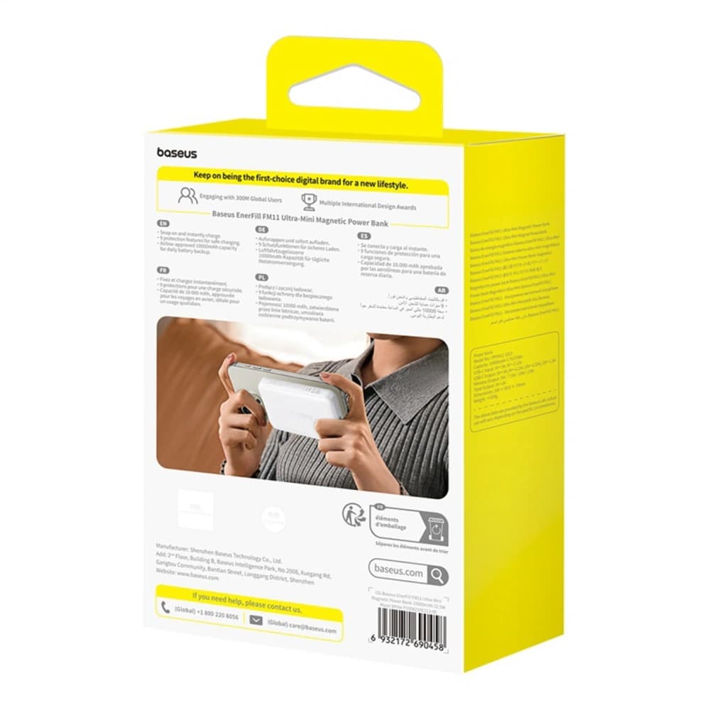 Bancă de alimentare Baseus EnerFill FM11 Ultra-Mini 10000mAh 22.5W compatibilă cu MagSafe + cablu USB-C Baseus Simple 20V 3A 30cm alb - 7