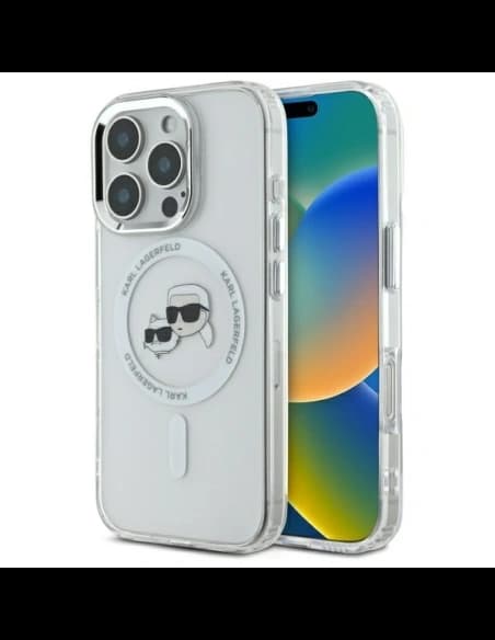 Karl Lagerfeld Apple iPhone 16 Pro hardcase IML Metal Karl&Choupette Cap MagSafe alb