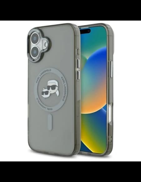 Karl Lagerfeld Apple iPhone 16 Plus Hardcase IML Metall Karl&Choupette Kopf MagSafe schwarz