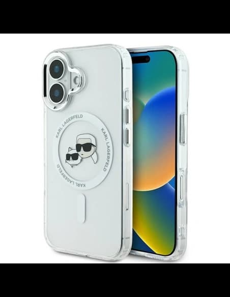 Karl Lagerfeld Apple iPhone 16 tvrdý obal IML Metal Karl&Choupette Head MagSafe bílý