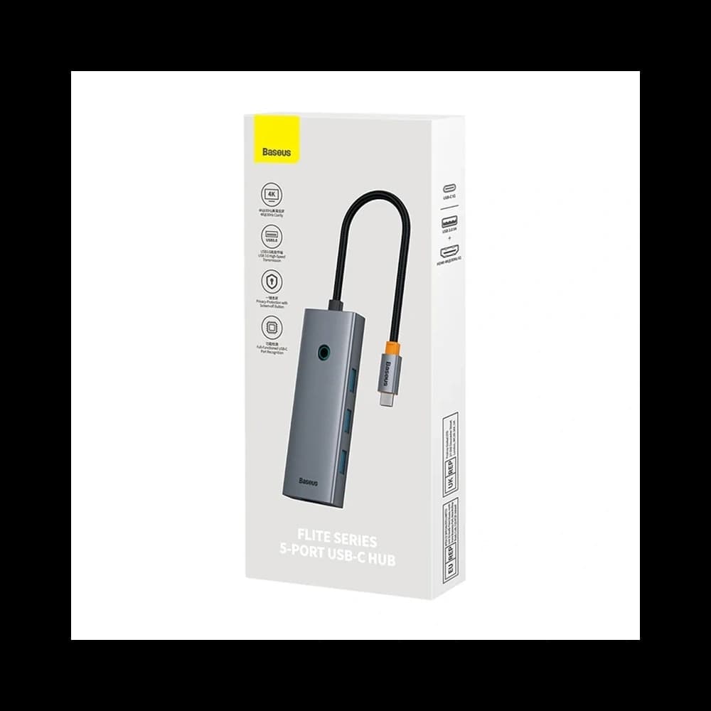 Baseus UltraJoy HUB 5v1 USB-C / HDMI4K@30Hz, 4xUSB-A 3.0 (šedá) - 8