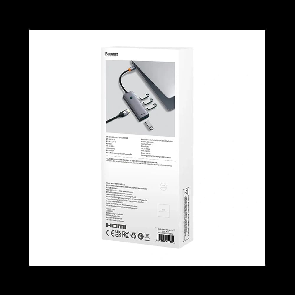 Baseus UltraJoy HUB 5v1 USB-C / HDMI4K@30Hz, 4xUSB-A 3.0 (šedá) - 9