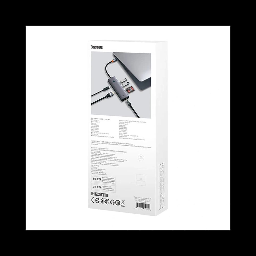 Baseus UltraJoy HUB 7v1 7-portový USB-C / HDMI4K@30Hz, 2xUSB-A 3.0, USB-C PD, RJ45, SD/TF3.0 - 9