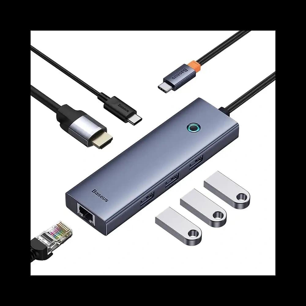 Baseus UltraJoy HUB 6v1 USB-C / HDMI4K@30Hz, 3xUSB-A 3.0 + USB-C PD + RJ45 (šedá) - 6